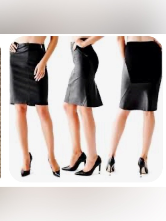 Guess Dresses & Skirts - GUESS Black Vegan Leather Pencil Skirt Gold Logo Waist Bodycon Size L